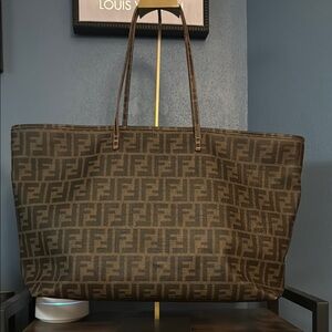 Fendi Brown Large FF Logo zip top Tote REDUCED PRICE